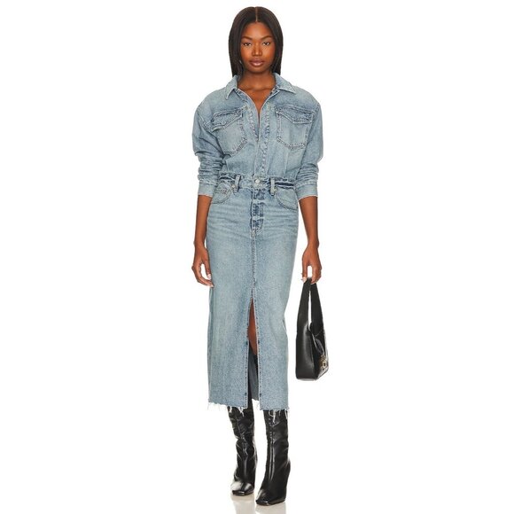 NWT Pistola Amira in Marcel Blue Heavyweight Denim Midi Shirt Dress M $228 - Picture 2 of 11